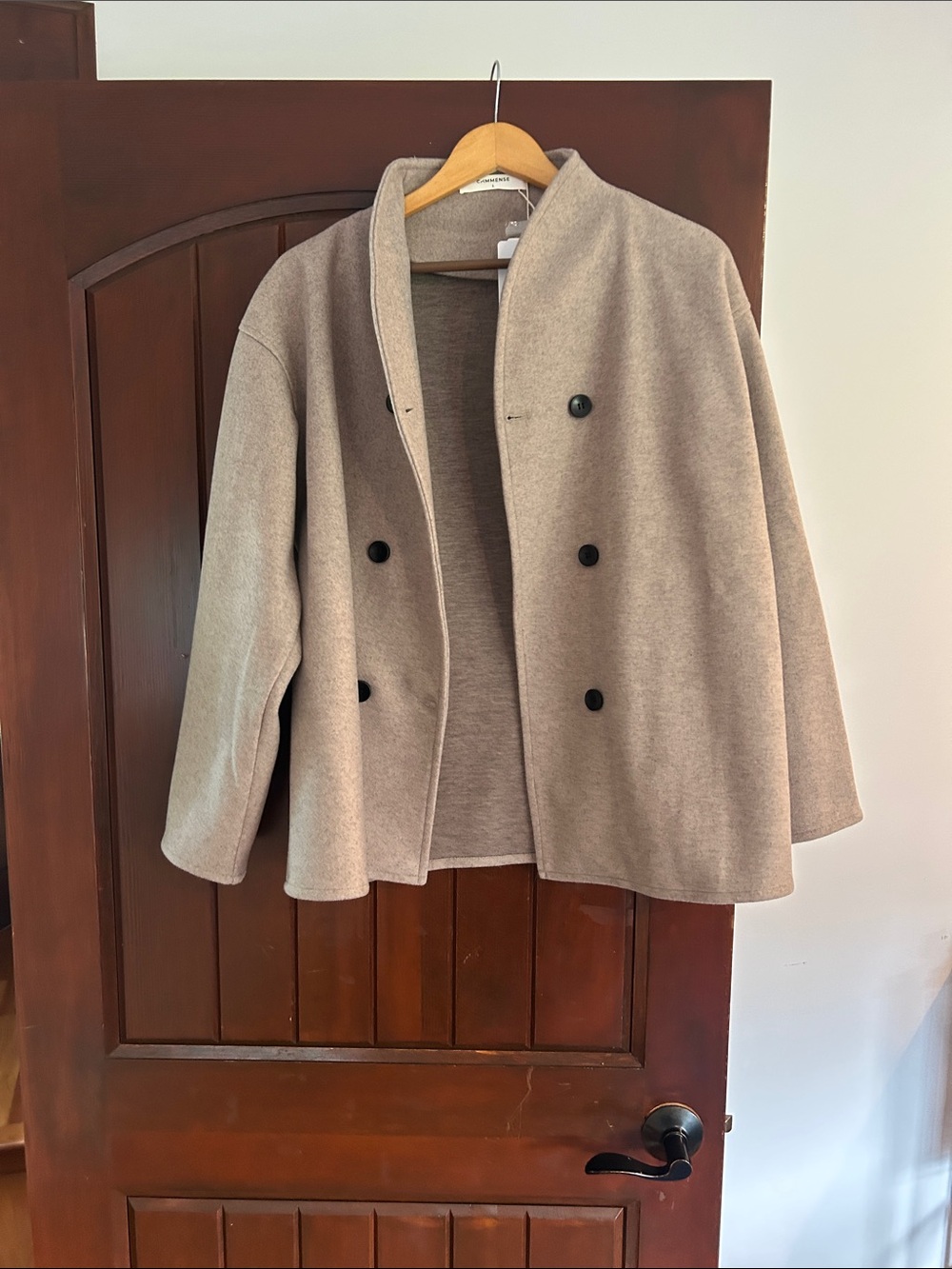Commense Taupe Double-Breasted Pea Coat